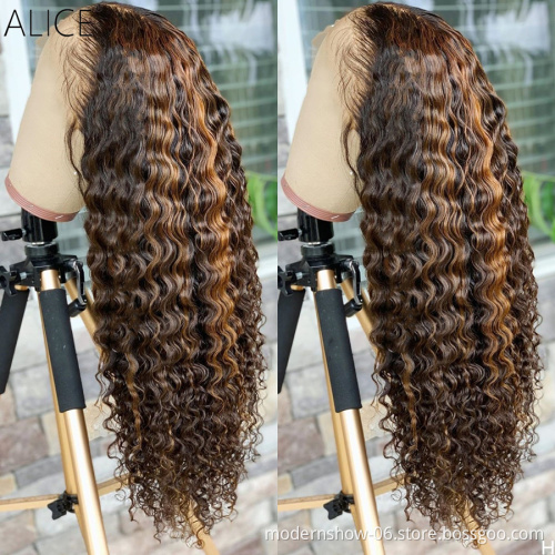 Brazilian Highlight Honey Blonde Pre-plucked Virgin Human Hair Deep Wave Lace Frontal Wigs For White and Black Women